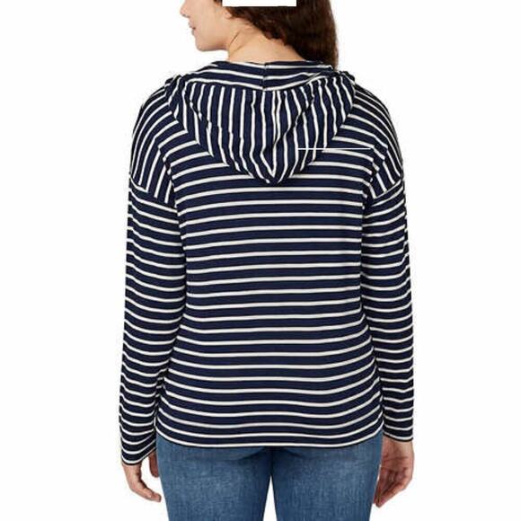 New! Buffalo David Bitton Women's Relaxed Fit Front Pockets Soft Striped Hoodie - Picture 5 of 6